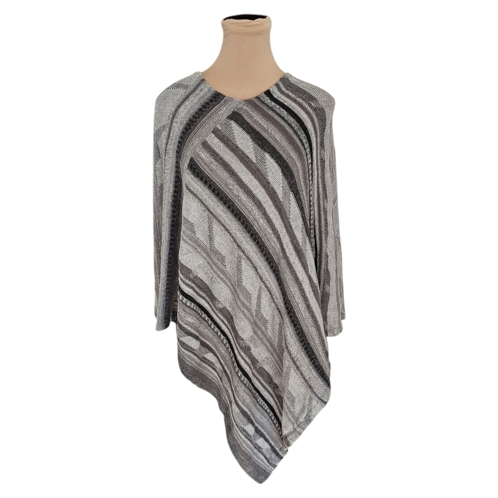LAUREN Ralph Lauren Grey Striped Pull Over Poncho Sz PM/L